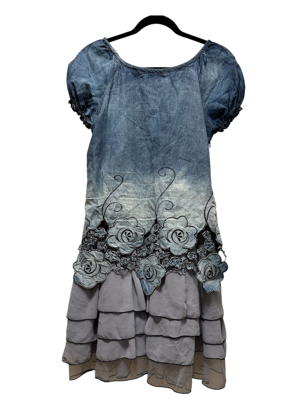 Blue Ombre Floral Appliqué Tiered Dress - Picture 3 of 4